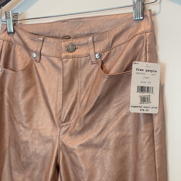 Free People Rose Pink High Rise Vegan Leather Leggings Pants 26 - Picture 5 of 10